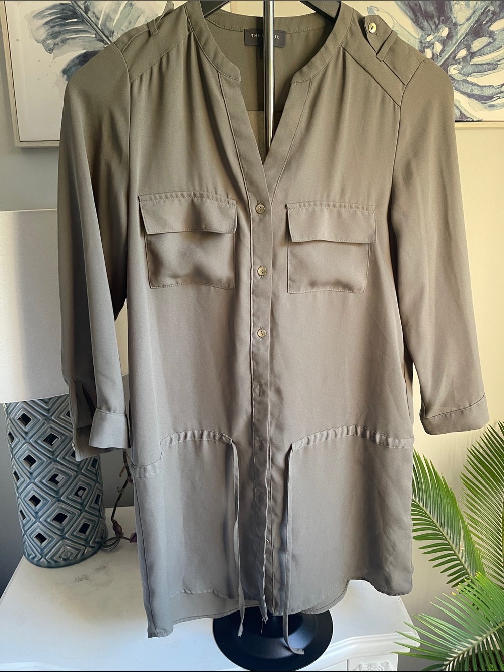 The Limited Olive Green Longline Button-Front Shirt